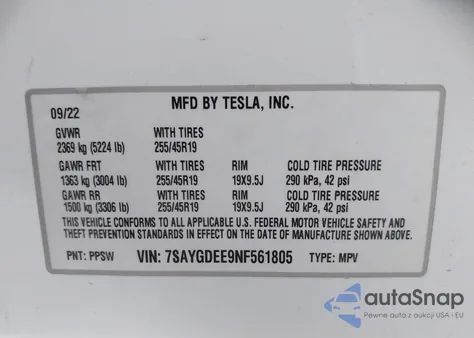 2022 Tesla Model Y Long Range Dual Motor All-Wheel Drive from USA, damaged, VIN 7SAYGDEE9NF561805